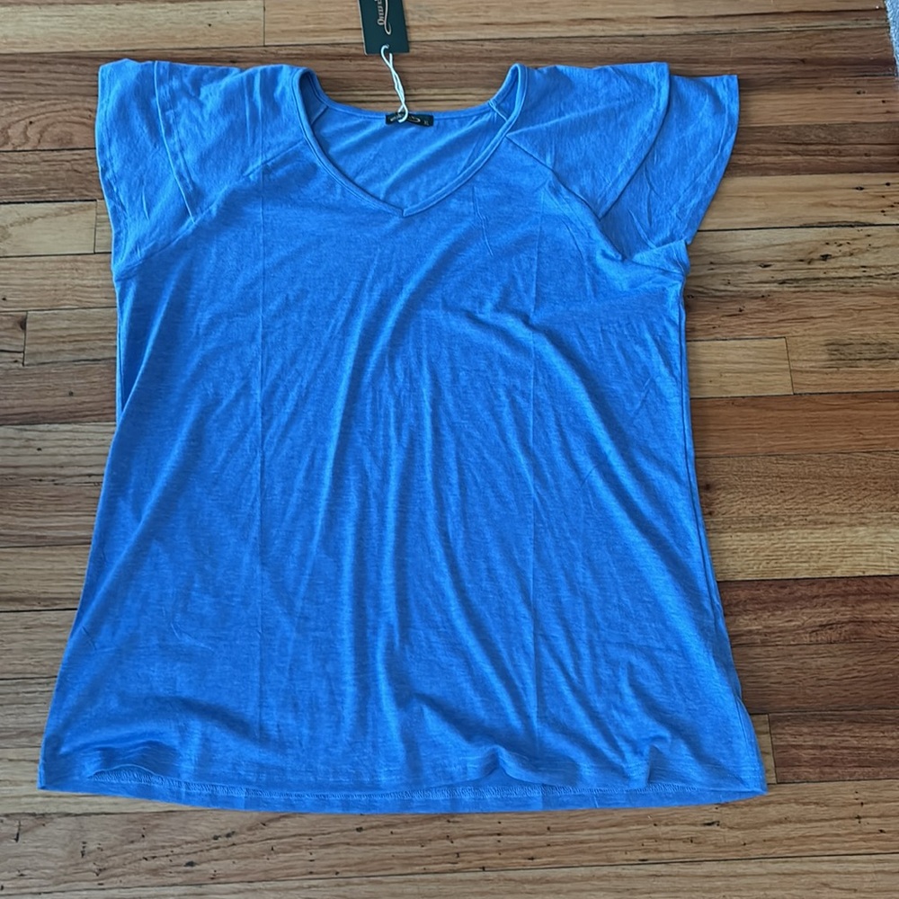 Blue short sleeve V neck flitters sleeves shirt 👕